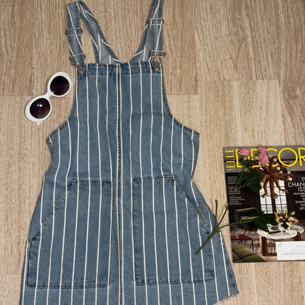 Striped Denim Overall Dress